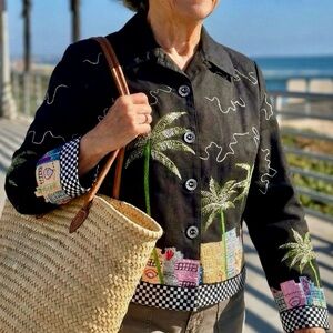 Vintage: Anage - Black Embroidered/Appliqué Jacket Blazer - Size S